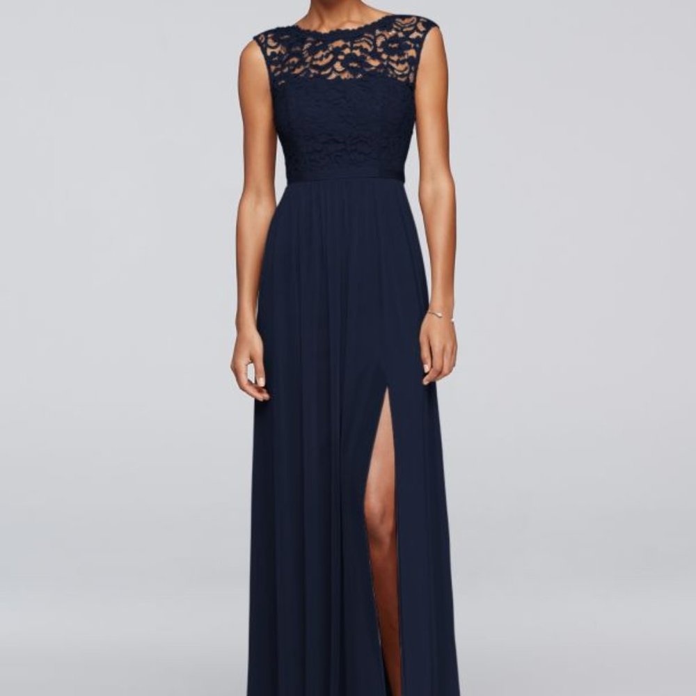 David's Bridal - Navy Blue Lace Bridesmaid/Mother of Bride/Groom Dress - Size: 6
